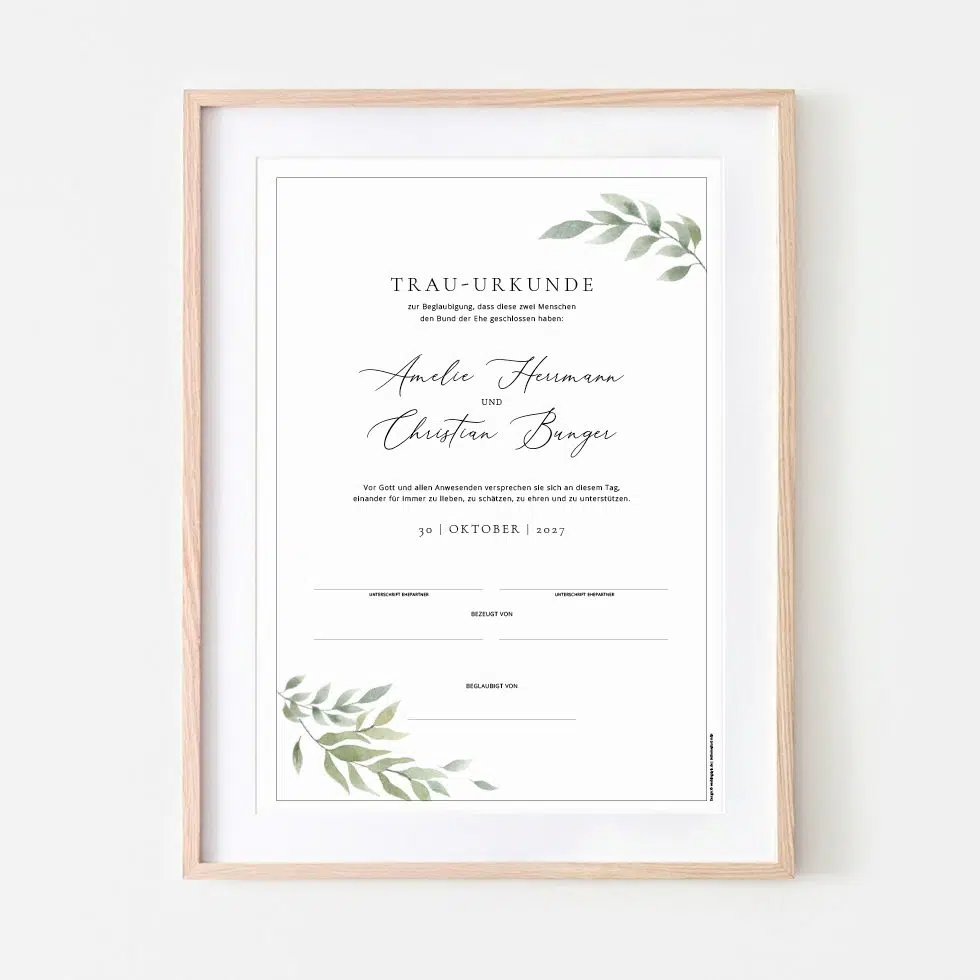 Trau-Urkunde „Greenery“