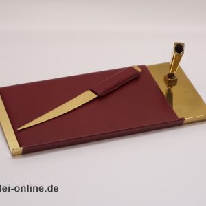 Edle Schreibtischgarnitur / Stiftablage mit Brieföffner | Vintage Messing/Leder Garnitur