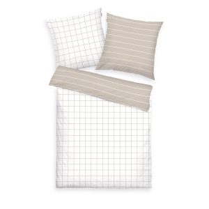 TOM TAILOR Bettwäsche-Set ‘Check & Stripes Sunny Sand & Crisp White’ – 135×200 oder 155×220 cm, Renforcé