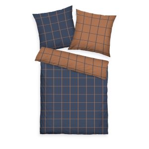 TOM TAILOR Winterbettwäsche – Large Check Dark Navy & Rusty Red
